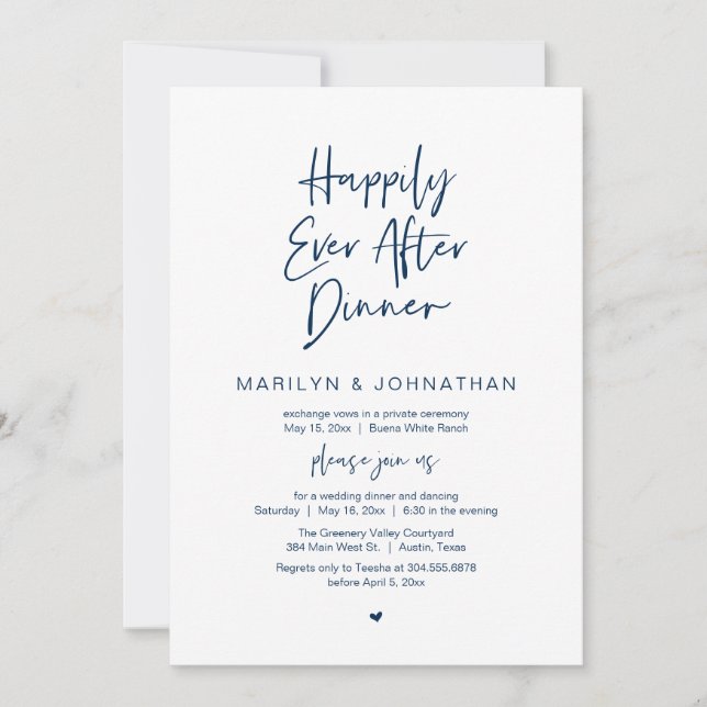 Happily Ever After Dinner Modern Wedding Reception Inbjudningar (Framsida)