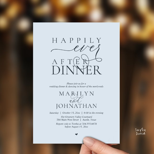 Happily Ever After Dinner Modern Wedding Reception Inbjudningar (Happily Ever After Dinner Modern Wedding Reception Invitation card in misty blue)