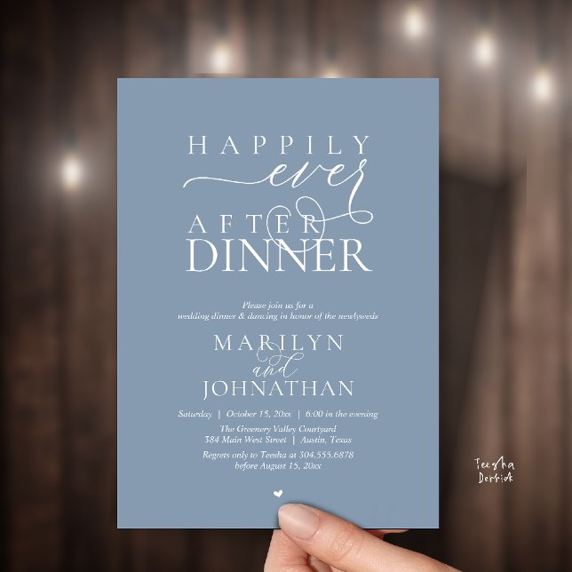 Happily Ever After Dinner Modern Wedding Reception Inbjudningar (Happily Ever After Dinner Modern Wedding Reception Invitation card in Dusty blue)