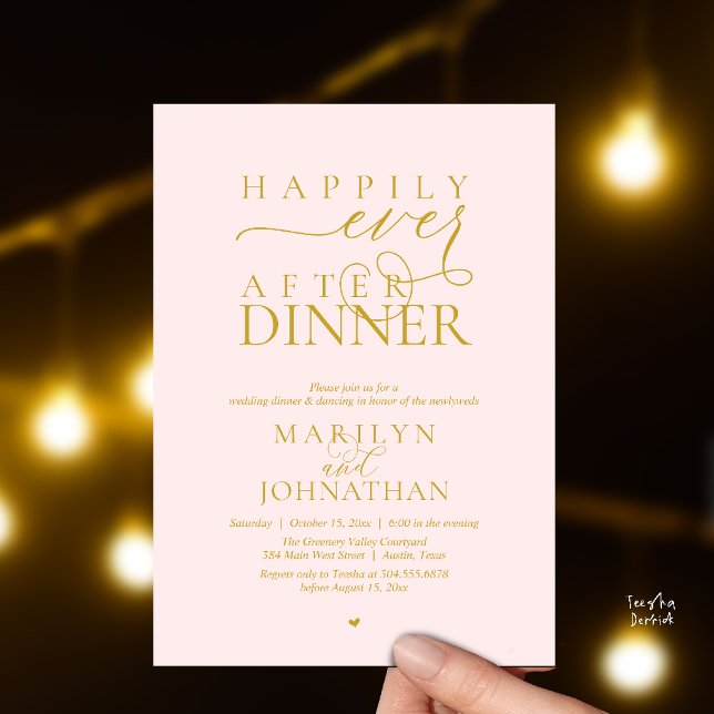 Happily Ever After Dinner Modern Wedding Reception Inbjudningar (Happily Ever After Dinner Modern Wedding Reception Invitation card in Blush yellow gold)