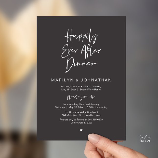 Happily Ever After Dinner Modern Wedding Reception Inbjudningar (Happily Ever After Dinner Modern Minimalist Wedding Reception Invitation Card in Charcoal Grey)