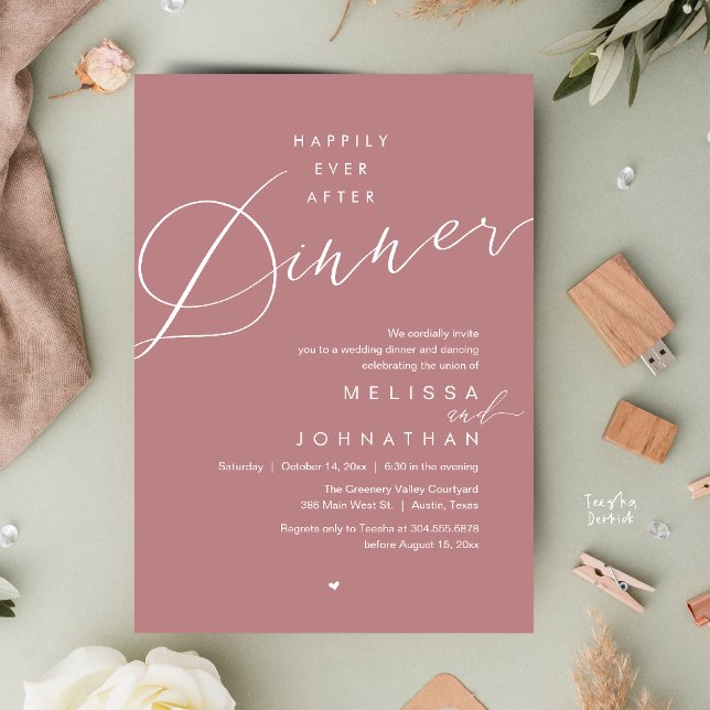 Happily Ever After Dinner Romantic Wedding Party Inbjudningar (Happily Ever After Dinner Romantic Wedding Reception Party Invitation card in dusty rose pink)
