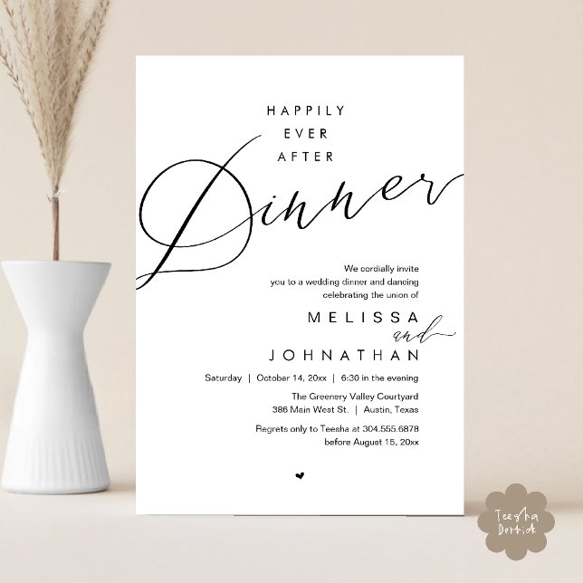 Happily Ever After Dinner Romantic Wedding Party Inbjudningar (Happily Ever After Dinner Romantic Wedding Reception Party Invitation card in black white)
