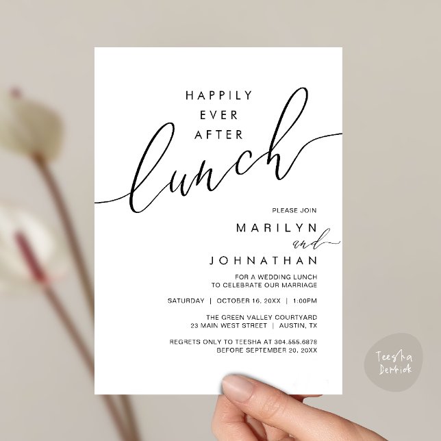 Happily Ever After Dinner Wedding Reception Dinner Inbjudningar (Happily Ever After Lunch Wedding Reception Invitation Card in Black white)