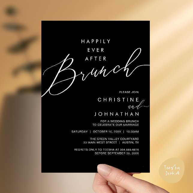 Happily Ever After Dinner Wedding Reception Dinner Inbjudningar (Happily Ever After Brunch Post Wedding Reception Invitation Card in Black White)