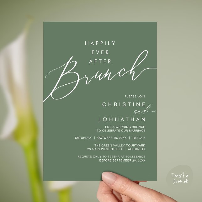 Happily Ever After Dinner Wedding Reception Dinner Inbjudningar (Happily Ever After Brunch Post Wedding Reception Invitation Card in Sage Green)