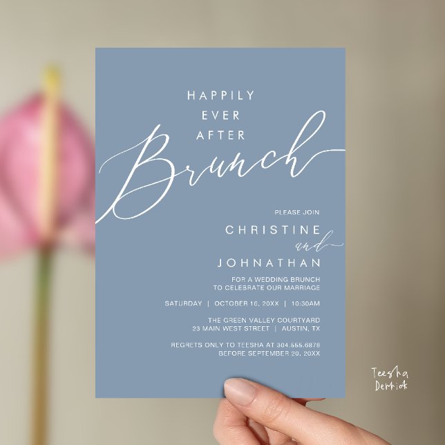Happily Ever After Dinner Wedding Reception Dinner Inbjudningar (Happily Ever After Brunch Post Wedding Reception Invitation Card in Dusty Blue)