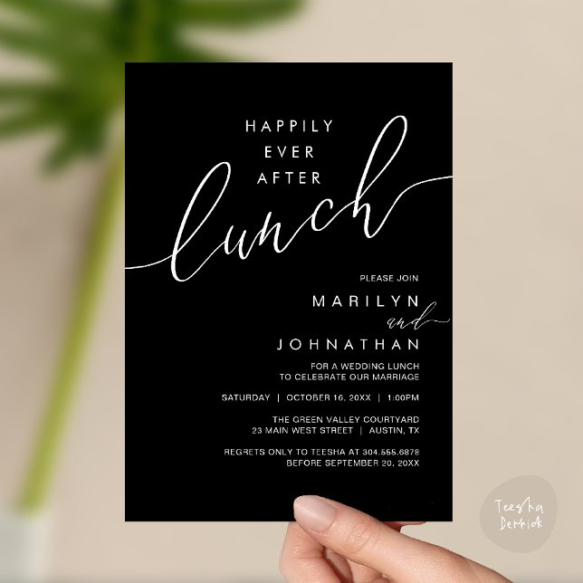 Happily Ever After Dinner Wedding Reception Dinner Inbjudningar (Happily Ever After Lunch Wedding Reception Invitation Card in Black White)