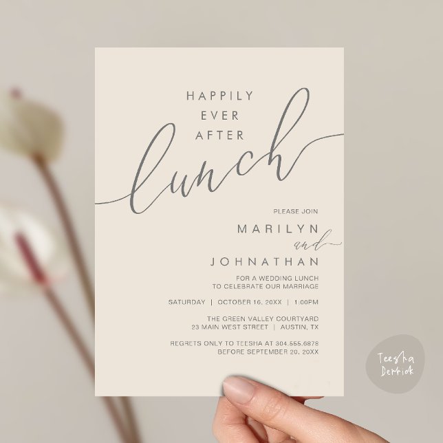 Happily Ever After Dinner Wedding Reception Dinner Inbjudningar (Happily Ever After Lunch Wedding Reception Invitation Card in Cream Grey)