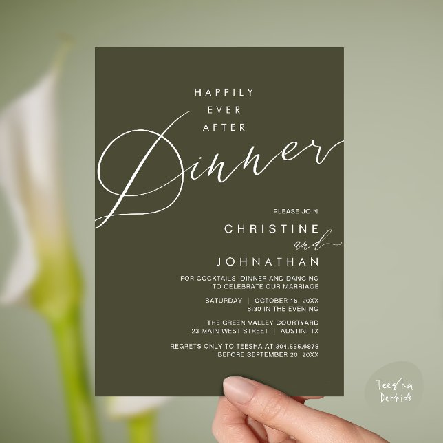 Happily Ever After Dinner Wedding Reception Dinner Inbjudningar (Happily Ever After Dinner Wedding Reception Dinner Invitation Card in Olive green)
