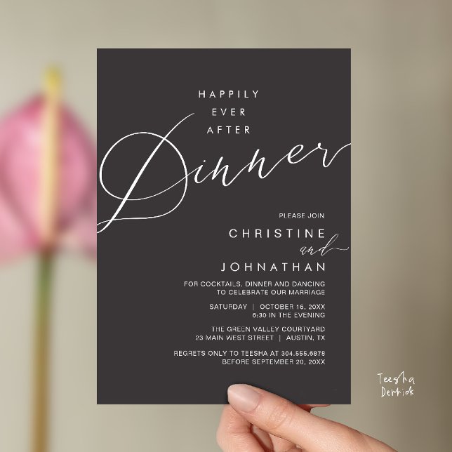 Happily Ever After Dinner Wedding Reception Dinner Inbjudningar (Happily Ever After Dinner Wedding Reception Dinner Invitation Card in Charcoal Grey)
