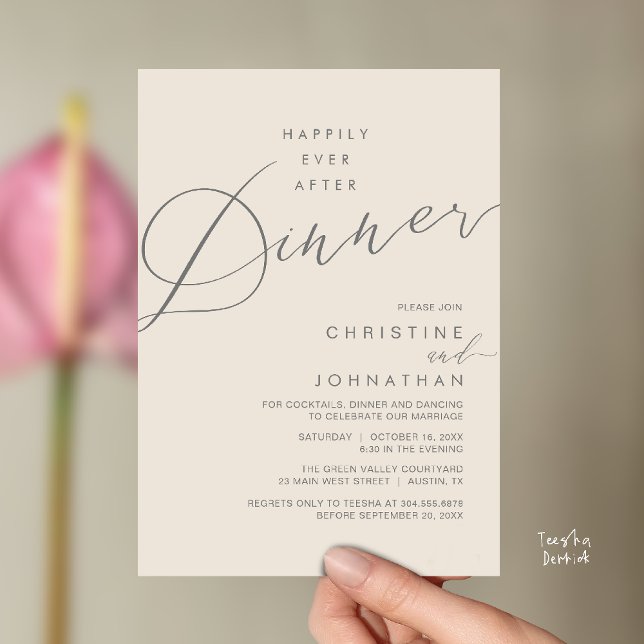 Happily Ever After Dinner Wedding Reception Dinner Inbjudningar (Happily Ever After Dinner Wedding Reception Dinner Invitation Card in Cream Grey)