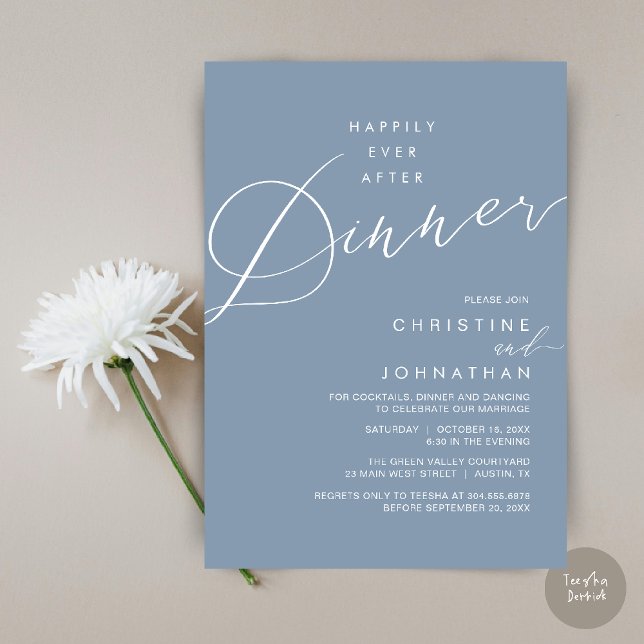 Happily Ever After Dinner Wedding Reception Dinner Inbjudningar (Happily Ever After Dinner Wedding Reception Dinner Invitation Card in Dusty Blue)