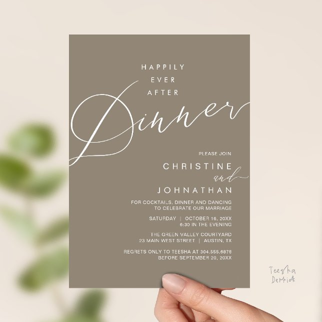 Happily Ever After Dinner Wedding Reception Dinner Inbjudningar (Happily Ever After Dinner Wedding Reception Dinner Invitation Card in warm taupe brown)