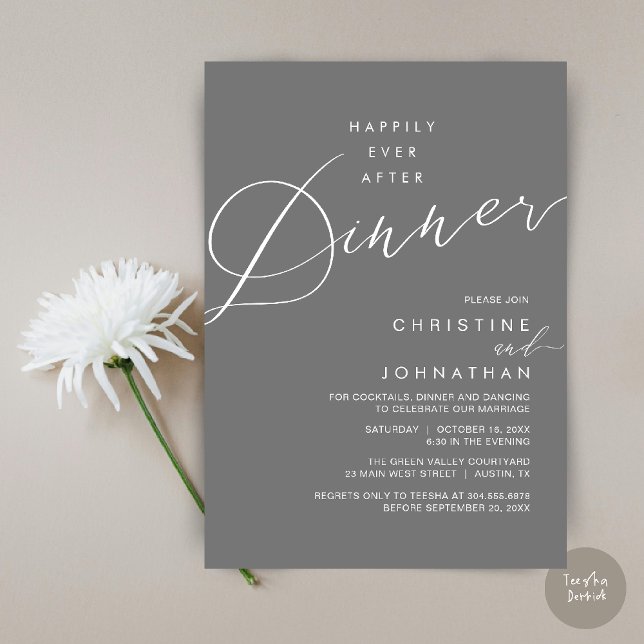 Happily Ever After Dinner Wedding Reception Dinner Inbjudningar (Happily Ever After Dinner Wedding Reception Dinner Invitation Card in Dark Grey)