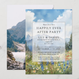 Happily Ever After Floral Mountain Wedding Photo Inbjudningar