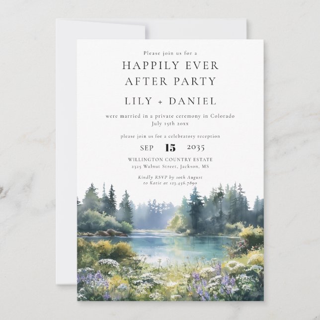 Happily Ever After Forest Lakeside Floral Wedding Inbjudningar (Framsida)