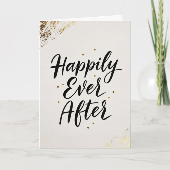 Happily Ever After Gold Calligraphy Wedding Card Kort (Framsida)