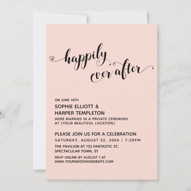 Happily Ever After Hearts Script Blush Receptiion  Inbjudningar (Framsida)