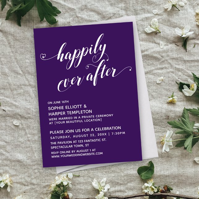 Happily Ever After Hearts Script Lila Receptionsfö Inbjudningar (Skapare uppladdad)