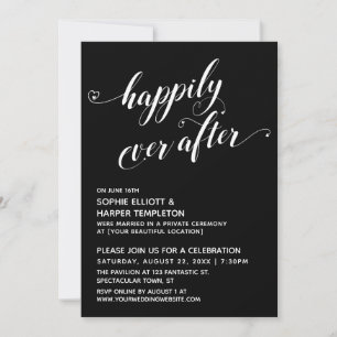 Happily Ever After Hearts Svart Bröllopskort Inbjudningar