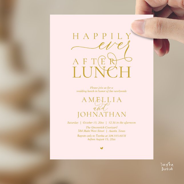 Happily Ever After Lunch Modern Wedding Elopement Inbjudningar (Happily Ever After Lunch Modern Wedding Elopement Invitation Card in yellow gold blush)