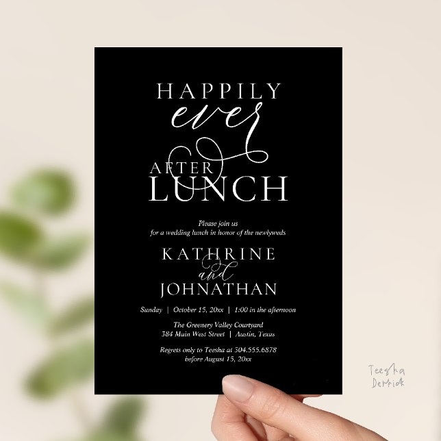 Happily Ever After Lunch Post Wedding Elopement Inbjudningar (Happily Ever After Lunch Post Wedding Elopement Invitation card, luncheon love laughter  black white)