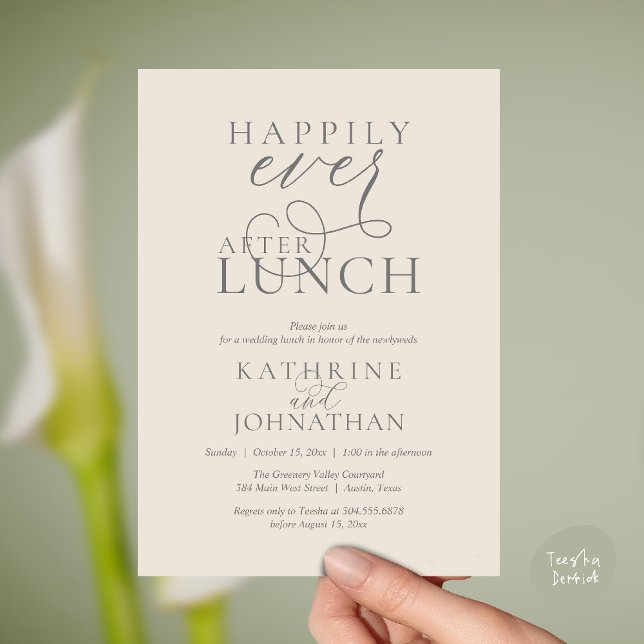 Happily Ever After Lunch Post Wedding Elopement Inbjudningar (Happily Ever After Lunch Post Wedding Elopement Invitation card, luncheon love laughter  cream grey)