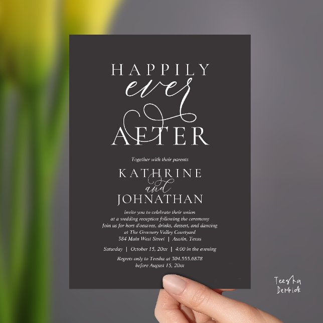 Happily Ever After, Modern Wedding Reception Inbjudningar (Happily Ever After, Modern Wedding Reception hors d'oeuvres Drinks Dancing Invites Card Charcoal)