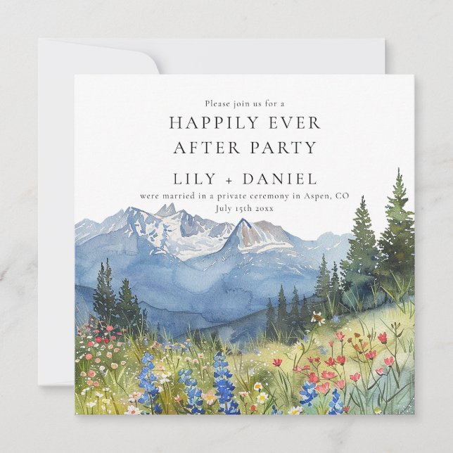 Happily Ever After Mountain Floral Wedding Inbjudningar (Framsida)