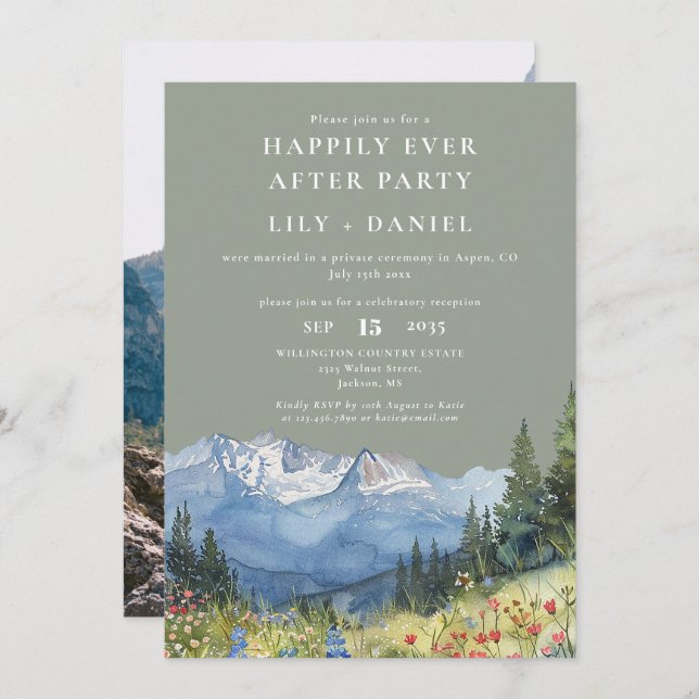 Happily Ever After Mountain Sage Wedding Photo Inbjudningar (Fram/baksida)