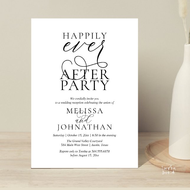 Happily Ever After Party, Classy Wedding Reception Inbjudningar (Happily Ever After Party, Classy Wedding Reception Modern Dinner Invitation Card PDF Black White)