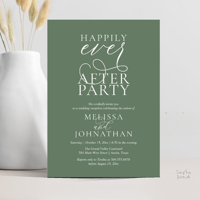 Happily Ever After Party, Classy Wedding Reception Inbjudningar (Happily Ever After Party, Classy Wedding Reception Modern Dinner Invitation Card PDF Sage Green)