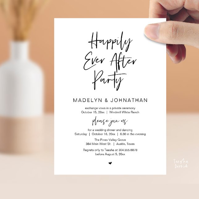 Happily Ever After Party, Modern Wedding Dinner Inbjudningar (Happily Ever After Party, Modern Wedding Reception Dinner Invitation card in black and white)