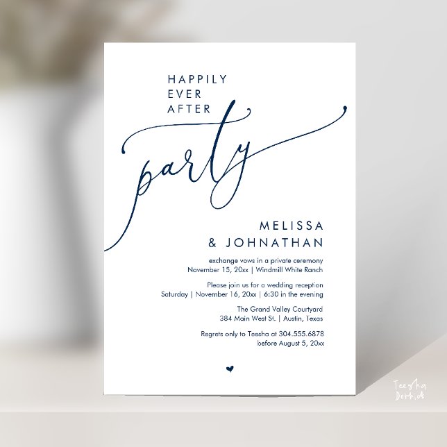 Happily Ever After Party Modern Wedding Reception Inbjudningar (Happily Ever After Party Modern Wedding Reception Invitation Card Dinner Brunch Lunch in Navy Blue)