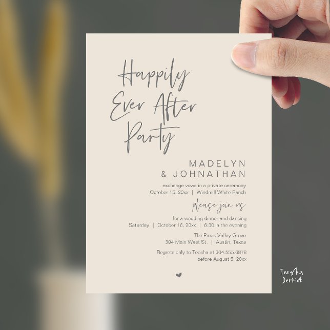 Happily Ever After Party, Modern Wedding Reception Inbjudningar (Happily Ever After Party, Modern Wedding Reception Dinner Invitation card in cream grey)