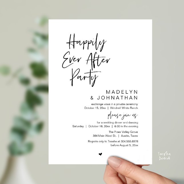 Happily Ever After Party, Modern Wedding Reception Inbjudningar (Happily Ever After Party, Modern Wedding Reception Dinner Invitation card in black and white)