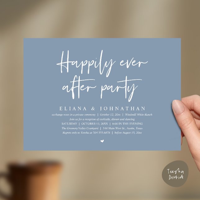  Happily Ever After Party Modern Wedding Reception Inbjudningar (Happily Ever After Party Modern Wedding Reception Invitation Card in Dusty Blue)