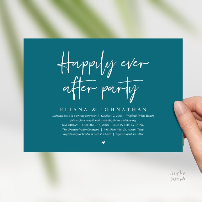  Happily Ever After Party Modern Wedding Reception Inbjudningar (Happily Ever After Party Modern Wedding Reception Invitation Card in Emerald Green)