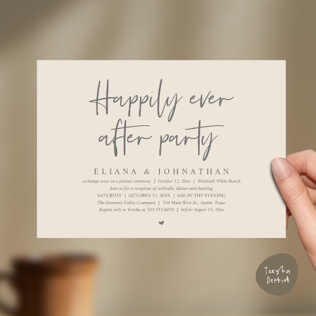  Happily Ever After Party Modern Wedding Reception Inbjudningar (Happily Ever After Party Modern Wedding Reception Invitation Card in Cream Grey)