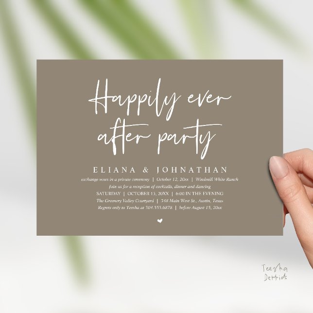  Happily Ever After Party Modern Wedding Reception Inbjudningar (Happily Ever After Party Modern Wedding Reception Invitation Card in Taupe Brown)