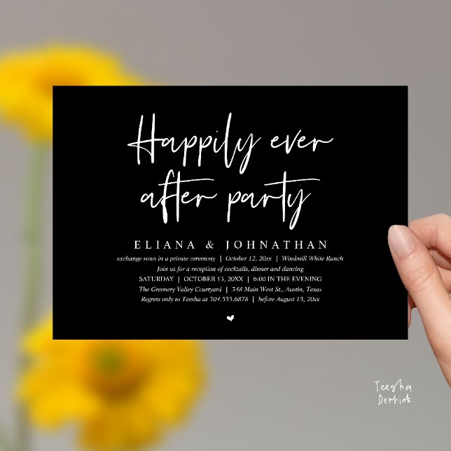  Happily Ever After Party Modern Wedding Reception Inbjudningar (Happily Ever After Party Modern Wedding Reception Invitation Card in Black and White)