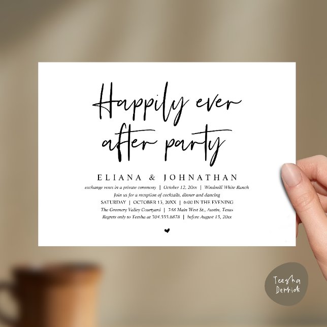  Happily Ever After Party Modern Wedding Reception Inbjudningar (Happily Ever After Party Modern Wedding Reception Invitation Card in Black and White)