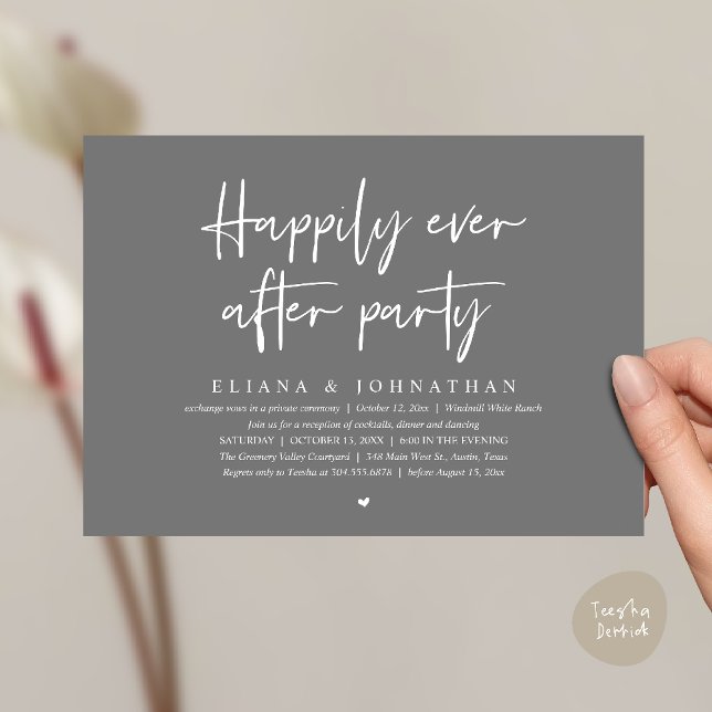  Happily Ever After Party Modern Wedding Reception Inbjudningar (Happily Ever After Party Modern Wedding Reception Invitation Card in Dark Grey)