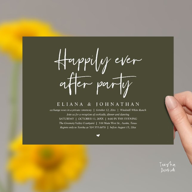  Happily Ever After Party Modern Wedding Reception Inbjudningar (Happily Ever After Party Modern Wedding Reception Invitation Card in Olive Green)