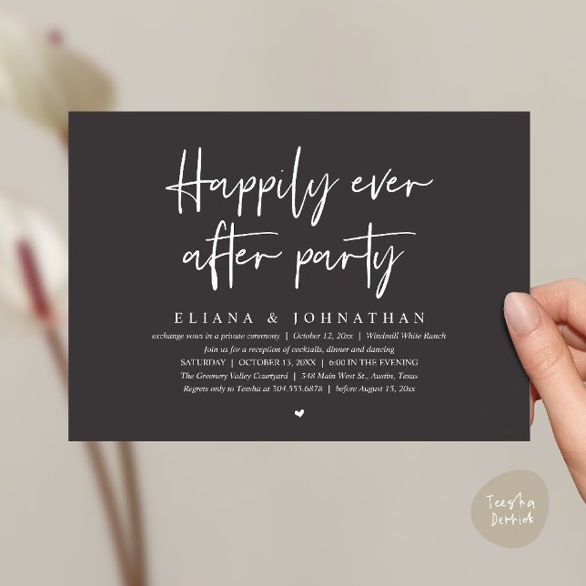  Happily Ever After Party Modern Wedding Reception Inbjudningar (Happily Ever After Party Modern Wedding Reception Invitation Card in Charcoal Grey)