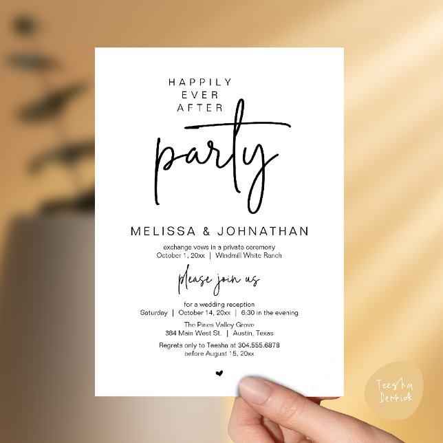 Happily Ever After Party, Modern Wedding Reception Inbjudningar (Happily Ever After Party, Modern Wedding Reception Invitation Card in Black and White)