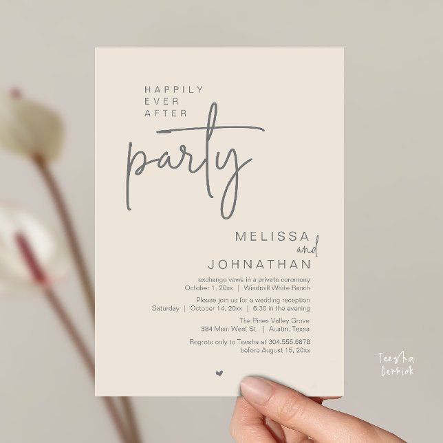 Happily Ever After Party, Modern Wedding Reception Inbjudningar (Happily Ever After Party, Modern Wedding Reception Invitation Card in Cream Grey)