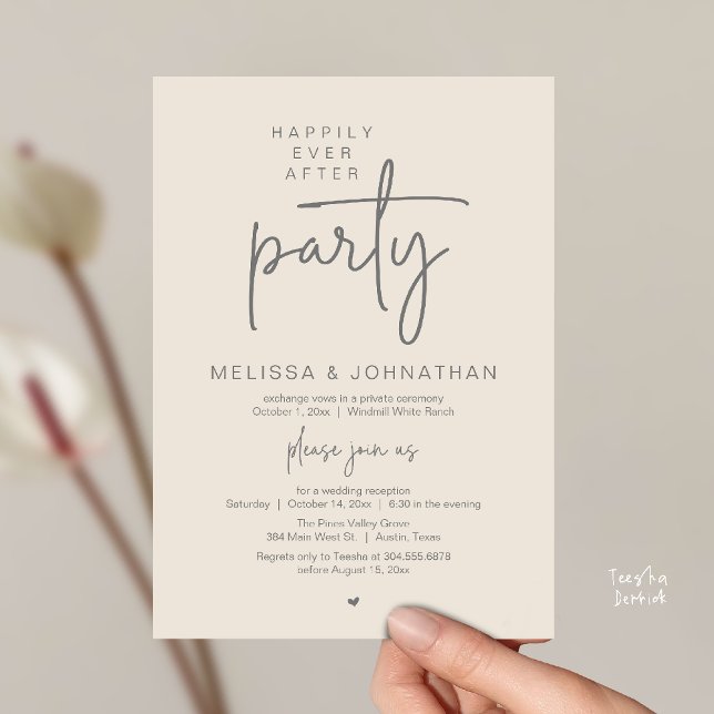 Happily Ever After Party, Modern Wedding Reception Inbjudningar (Happily Ever After Party, Modern Wedding Reception Dinner Invitation Card in Cream Grey)