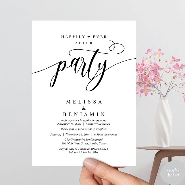 Happily Ever After Party, Reception Modern Minimal Inbjudningar (Happily Ever After Party, Reception Modern Minimal Invitation Card in Black and White)
